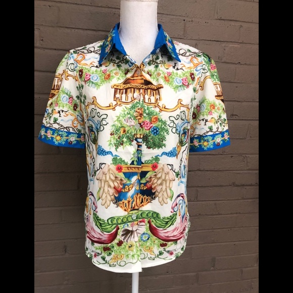 Vintage Liang Dian Yi Zu print blouse M-L - Picture 2 of 11